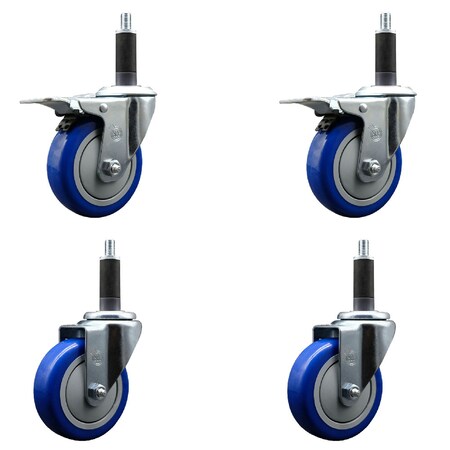 Service Caster 4'' Blue Poly Swivel 1'' Expanding Stem Caster Set 2 Total Lock Brakes, 4PK SCC-EXTTL20S414-PPUB-BLUE-2-S-2-1